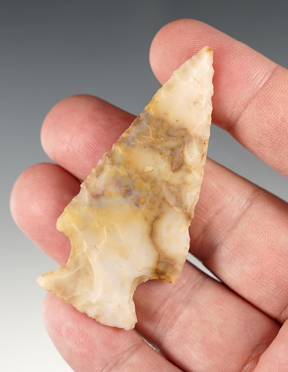 2 5/8" Ohio Hopewell point made from beautiful Flint Ridge flint. Great form.