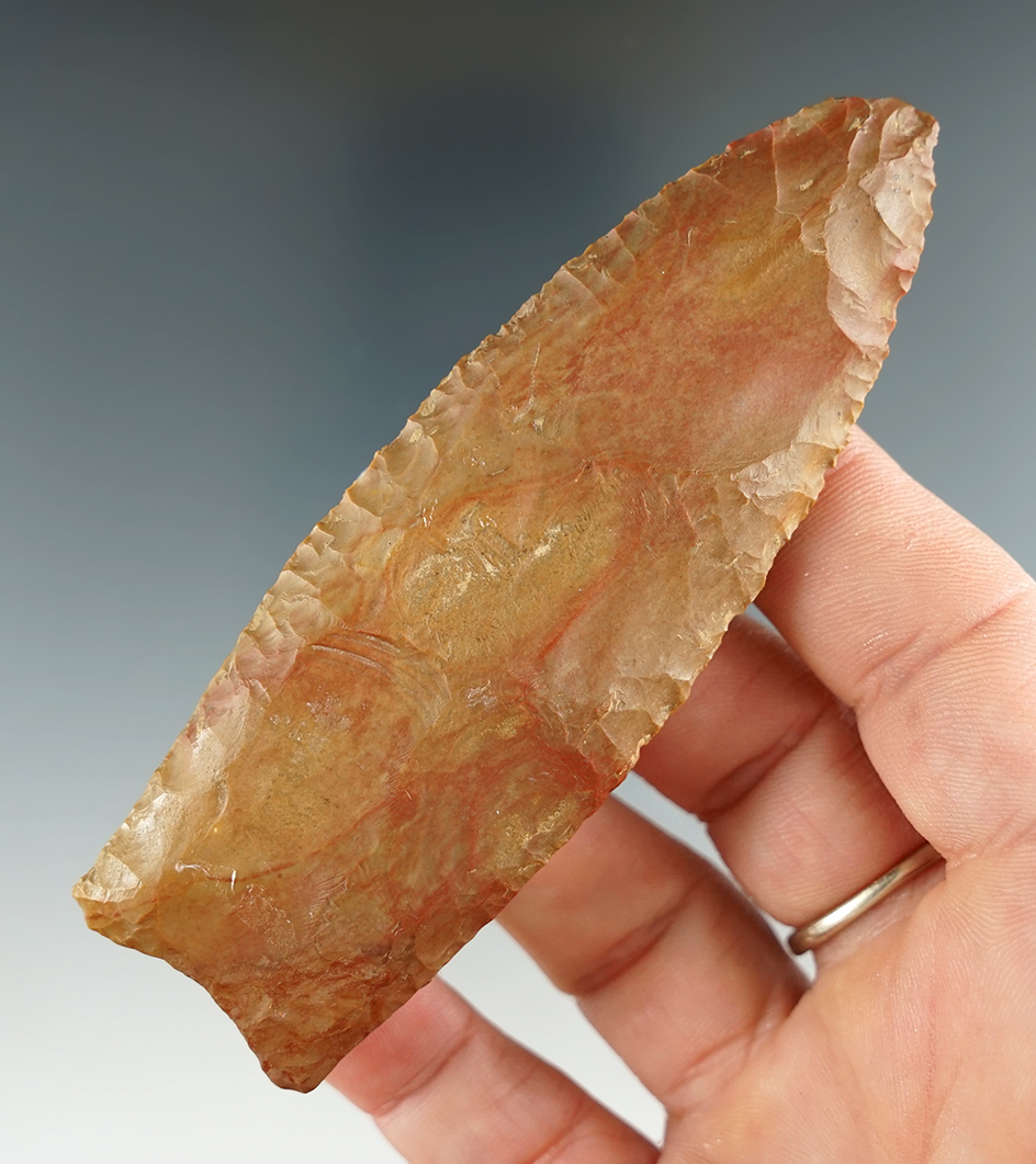 3 15/16" Paleo Fluted Clovis found in Marion Co., Kentucky, made from beautiful Buffalo River.