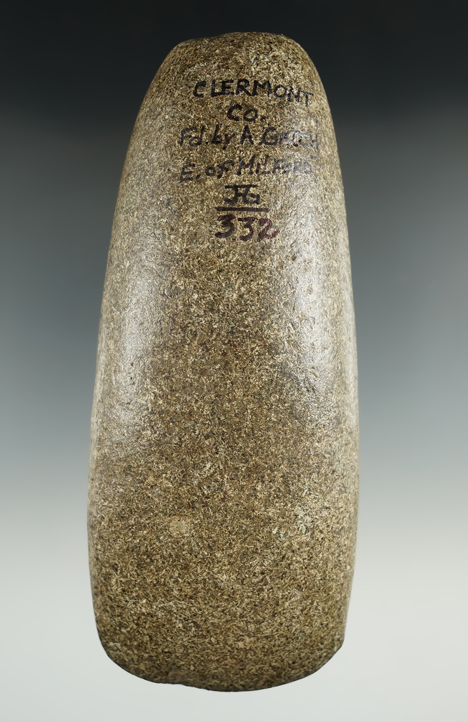 Well-made and highly polished 6 1/4" Hardstone Celt found in Clermont Co., Ohio by A. Gatch