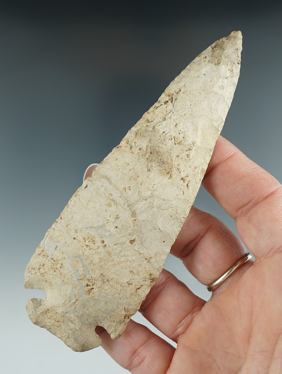 4 11/16" Dovetail that is heavily patinated found in Illinois.