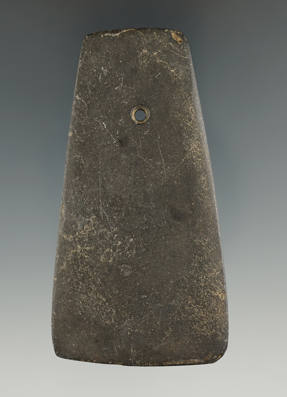 3 1/4" Hopewell Trapezoidal Pendant made from Slate, found in Ross Co., Ohio. Pictured.