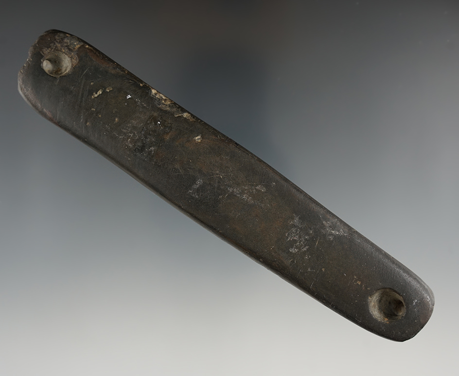 5 3/4" Drilled Bar Amulet made from black Slate. Found in Tuscarawas Co., Ohio.