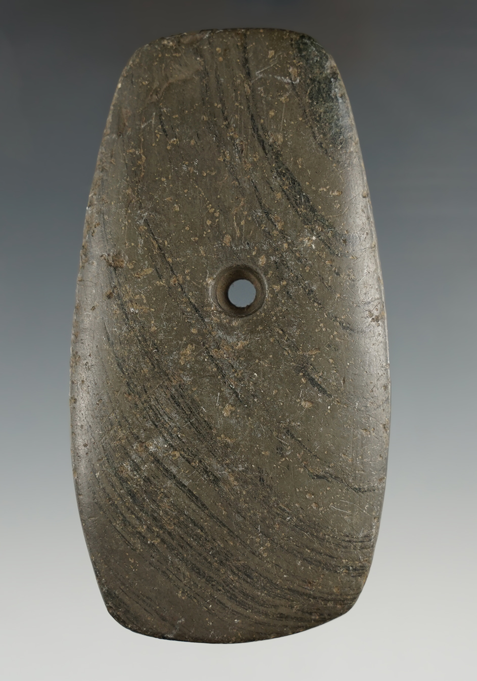 4 1/8" Adena Trapezoidal Pendant found in Trumbull Co., Ohio.