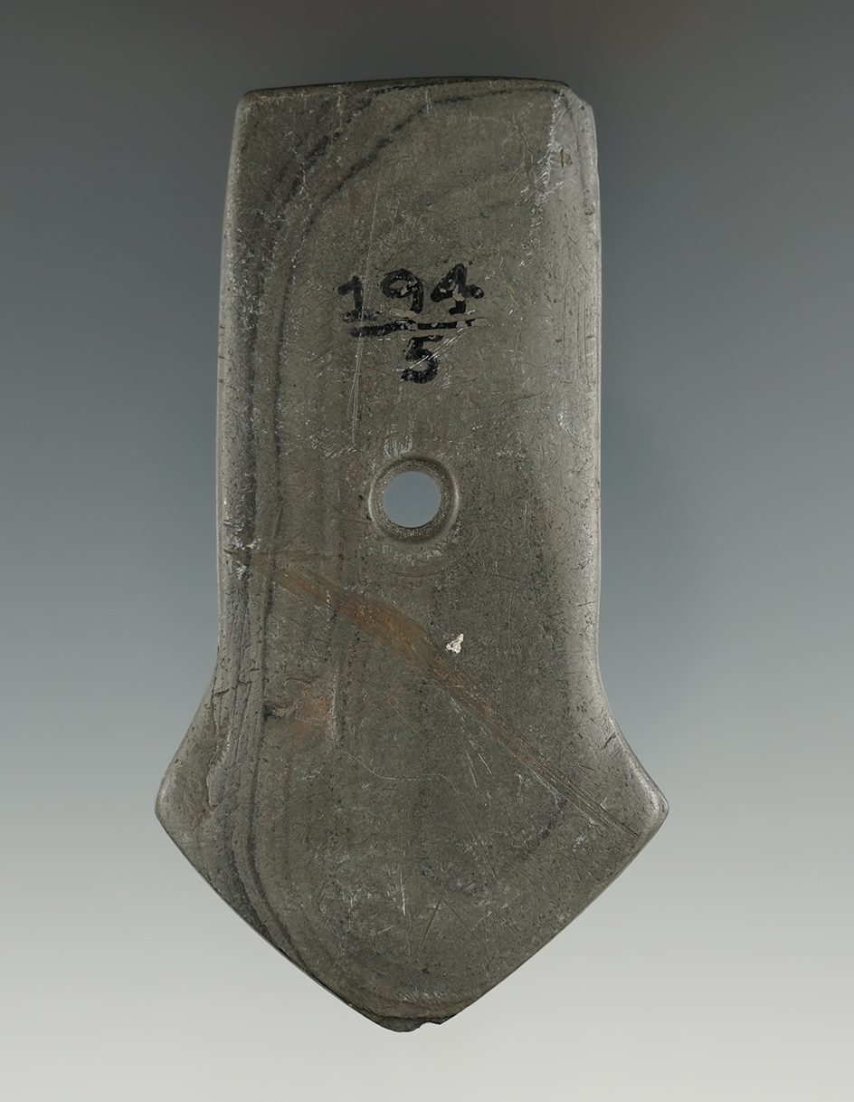 3 3/8" Hopewell Pendant made from Banded Slate, found in Franklin Co., Ohio. Pictured.