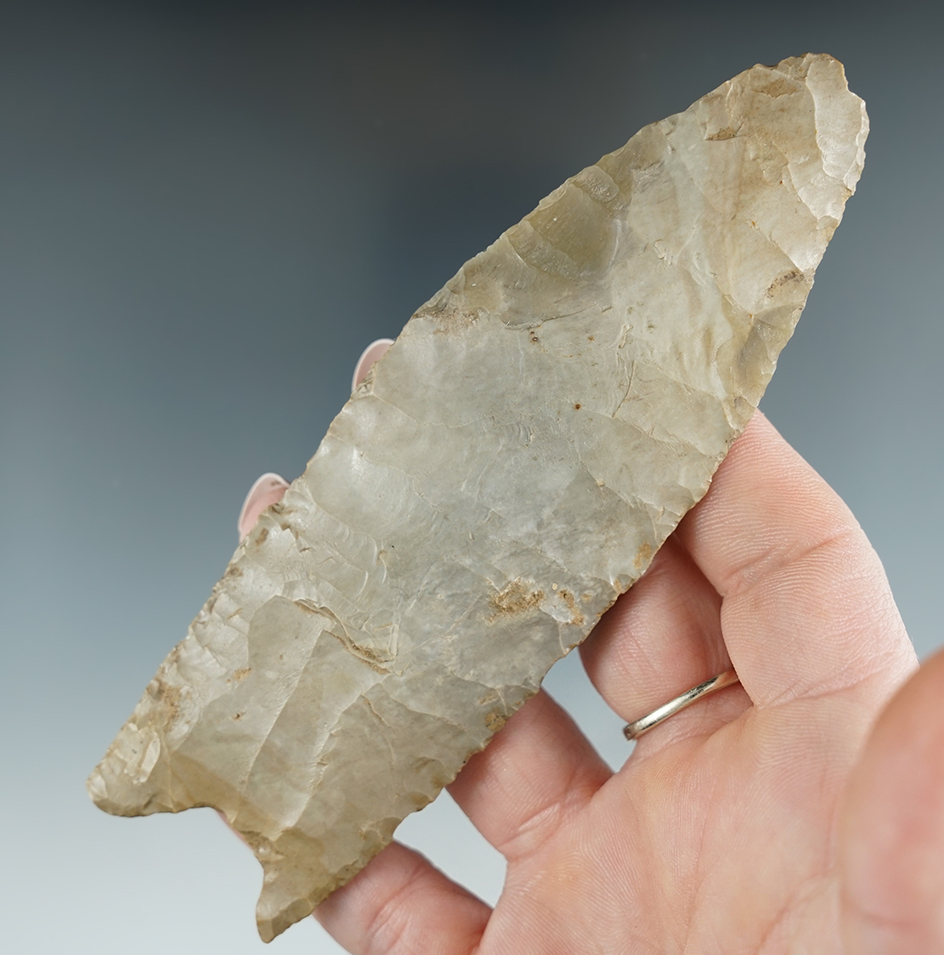 Large! 5 1/8" Paleo Redstone with dual flutes on each side - Wayne Co., Tennesse. Restored.