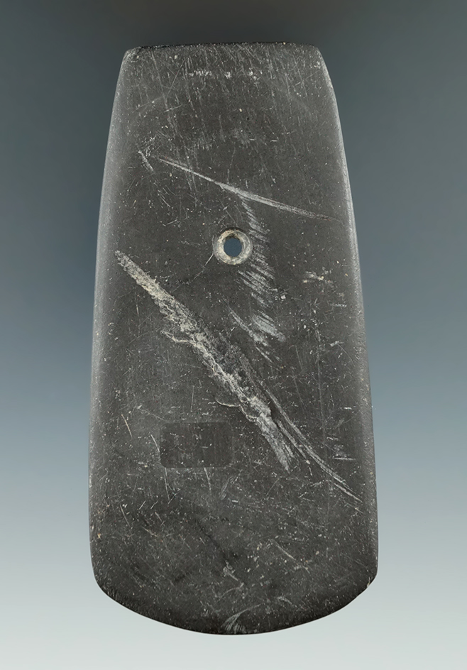 4 1/4" Hopewell Trapezoidal Pendant made from banded Slate, Wyandotte Co., Ohio.