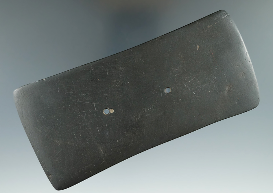 5 1/4" Black Slate Hopewell Tablet Gorget that is fine and tallied, found in Fayette Co., Ohio.