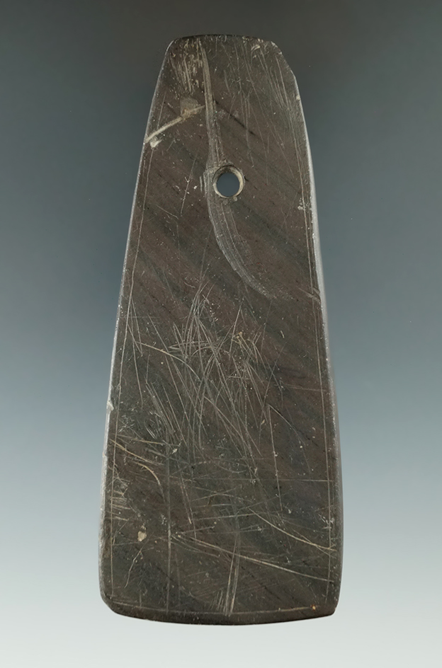 4 5/8" Thin and well made Trapezoidal Pendant that is heavily engraved on both sides, Ohio.
