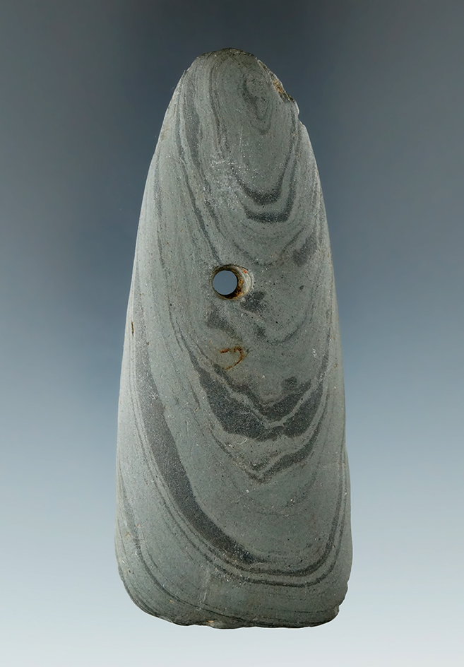 3 3/8" Banded Slate Hopewell Pendant found in Hardin Co., Ohio.