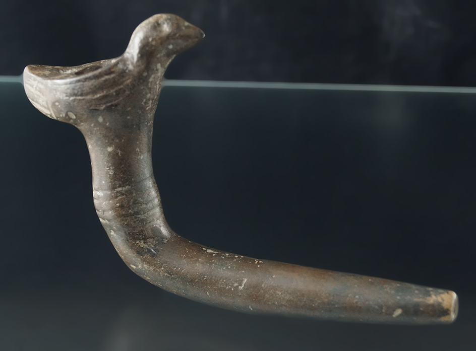 Bird Effigy Pipe with some restoration to the stem, broken mended and repaired.