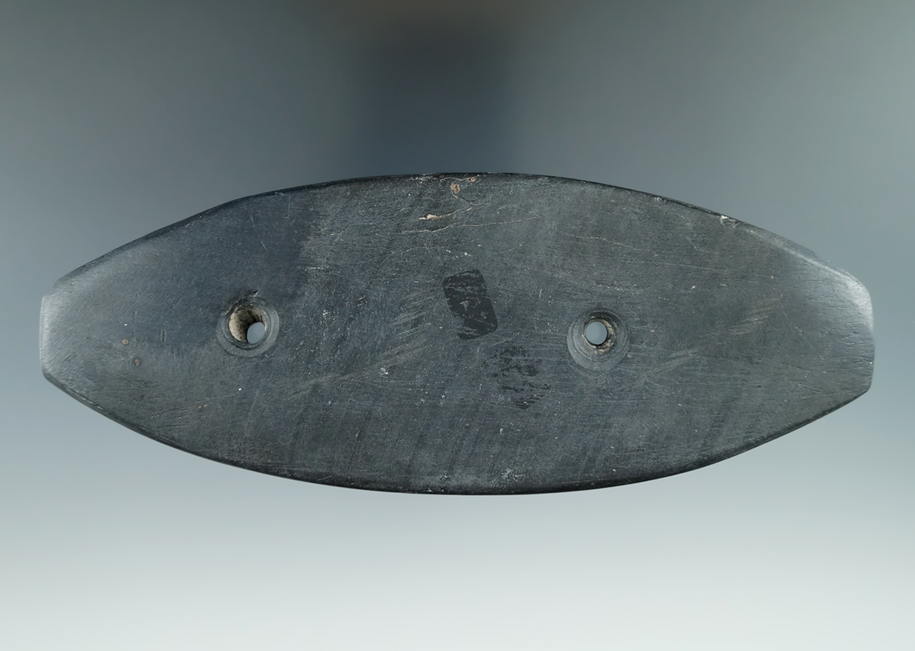 Large 6 1/2" Glacial Kame Gorget,nsome restoration to parts of both ends and side, Ohio.