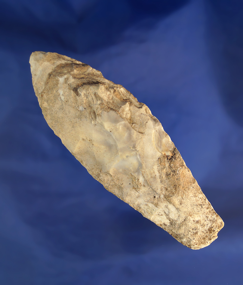 Thick and heavy 4 1/8" Stemmed Lance made from Burlington chert.