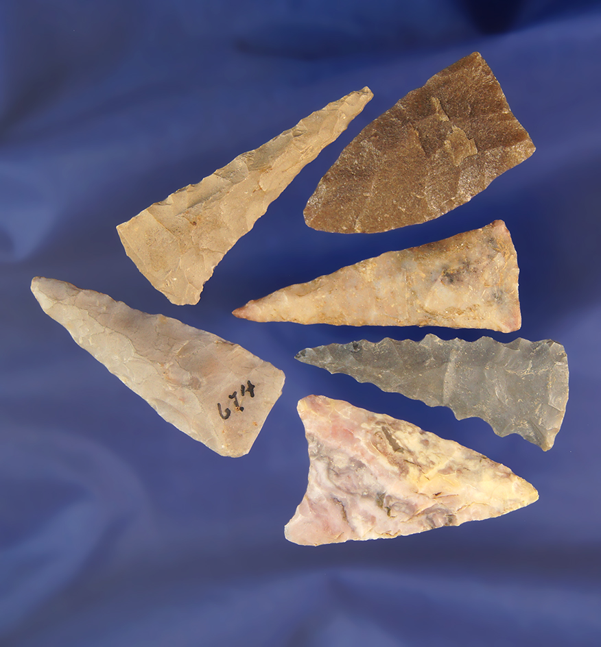 Set of six nice Triangle points found in the Midwest, largest is 1 7/8".