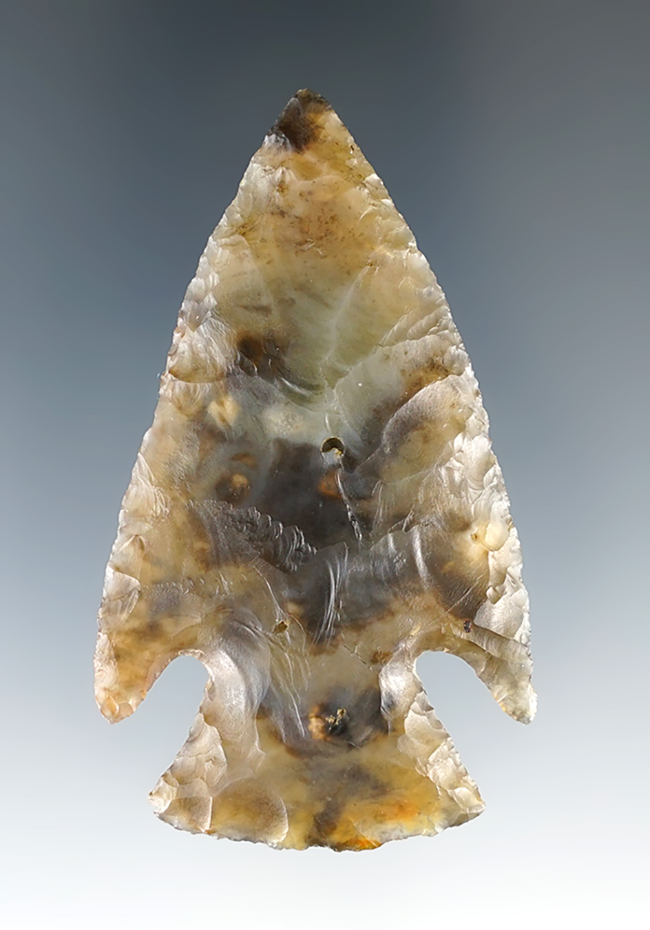 2 1/2" Archaic Cornernotch found in Ross Co., Ohio. Ex. Don Bapst, Jim Johnston. Pictured!