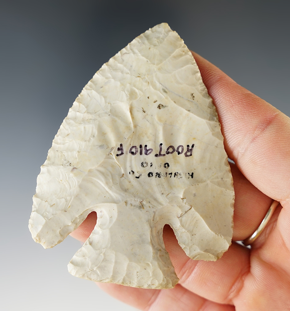 2 7/8" Archaic Thebes - well flaked and nicely styled. Found in Highland Co., Ohio Pictured!