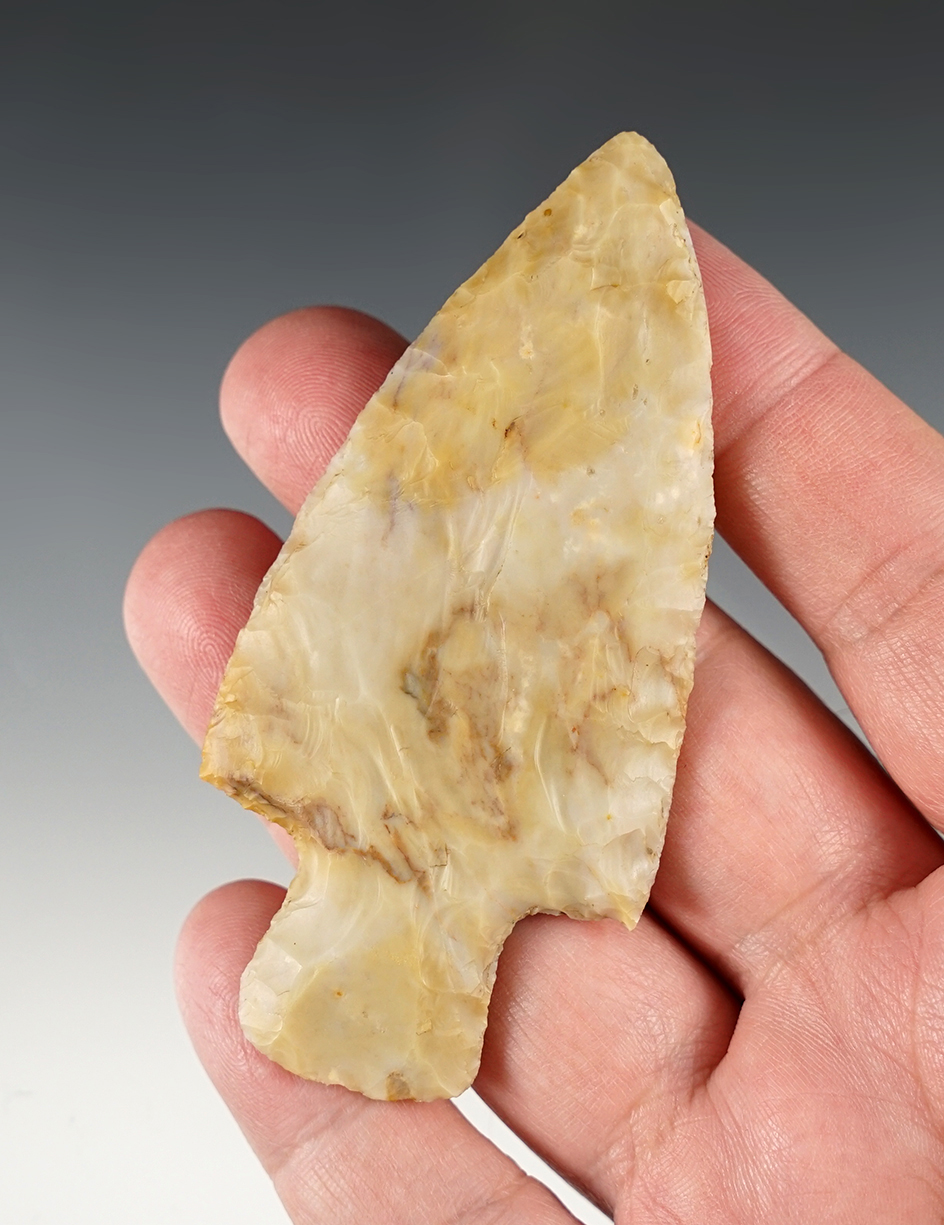 3 1/2" Adena made from beautiful Flint Ridge Flint. Found in Washington Co., Ohio.