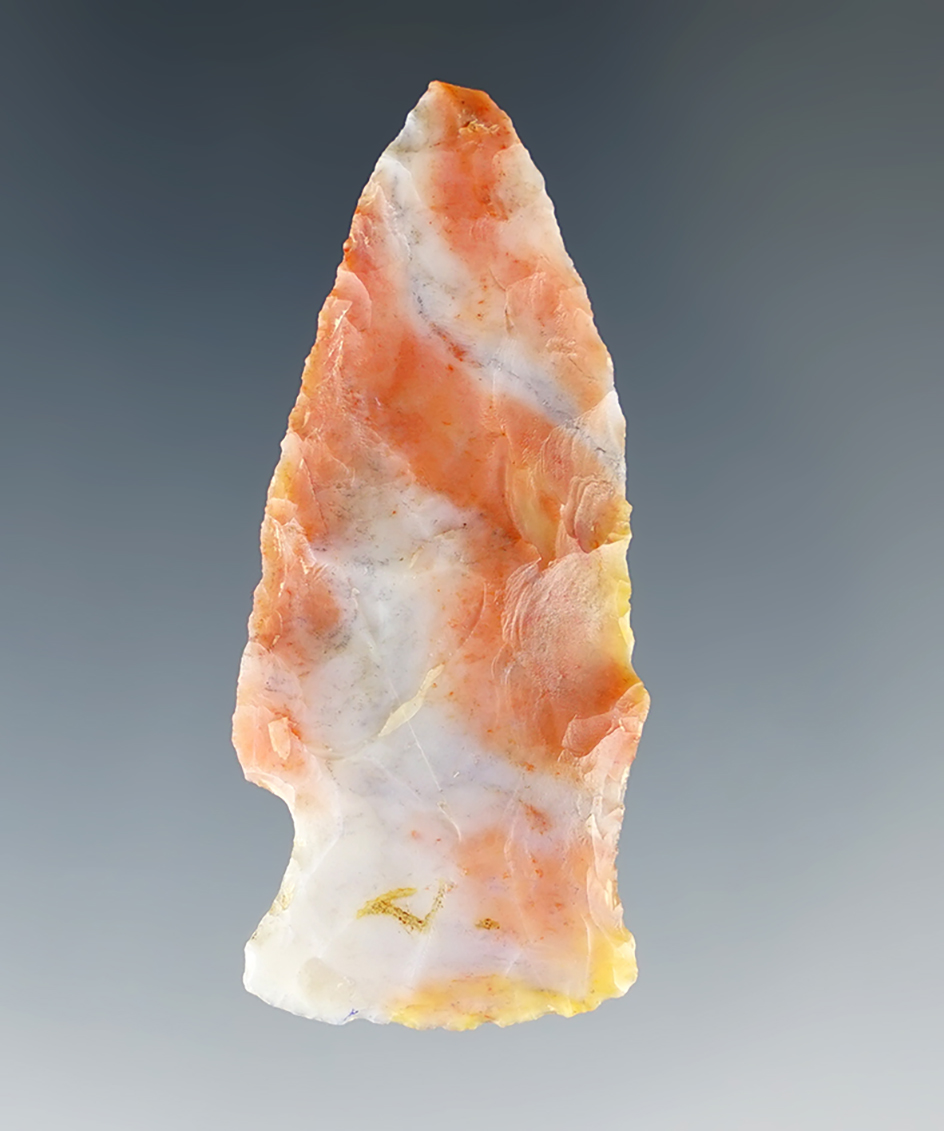 1 7/8" Beautifully colored Flint Ridge Flint Hopewell found near Litchfield, Medina Co., Ohio.