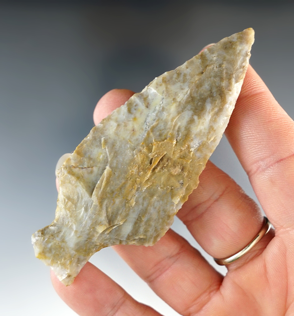 3 3/8" Ashtabula made from Coshocton Flint, found in Fairfield Co., Ohio.