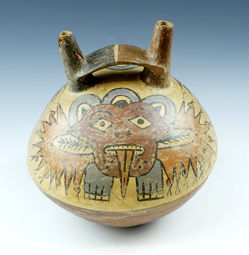 7 1/4" Wide x 7" Tall Nasca Pottery Vessel with excellent paint. One reglued chip.  Peru.