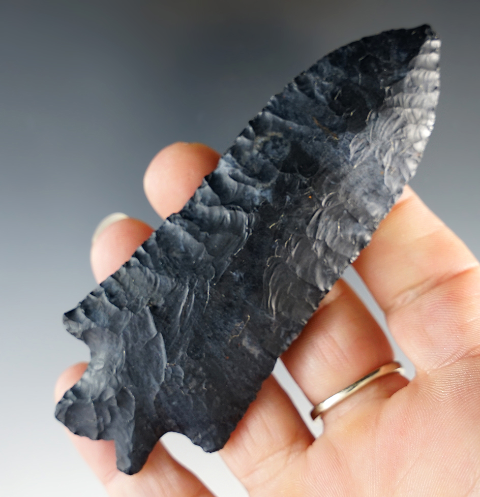 3 7/8" Archaic Heavy Duty Point made of Coshocton Flint. Hardin Co., Ohio.