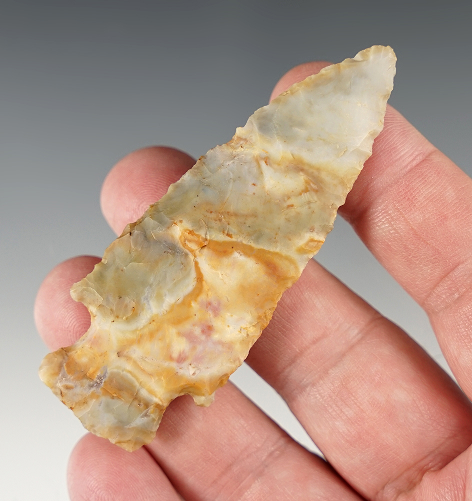 3 1/8" Hopewell made from multi-colored Flint Ridge Flint, found in Ohio. Ex. Dr. Copeland