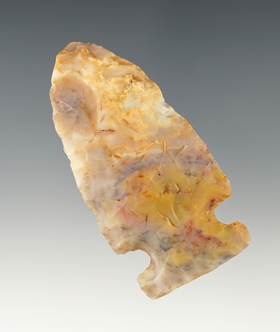 2 7/16" Archaic Sidenotch made from attractive multi-colored Flint Ridge Flint, found in Ohio.