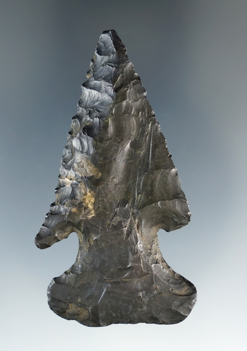 2 7/16" Archaic Thebes Bevel made from Upper Mercer Flint. Found in Hardin Co., Ohio.