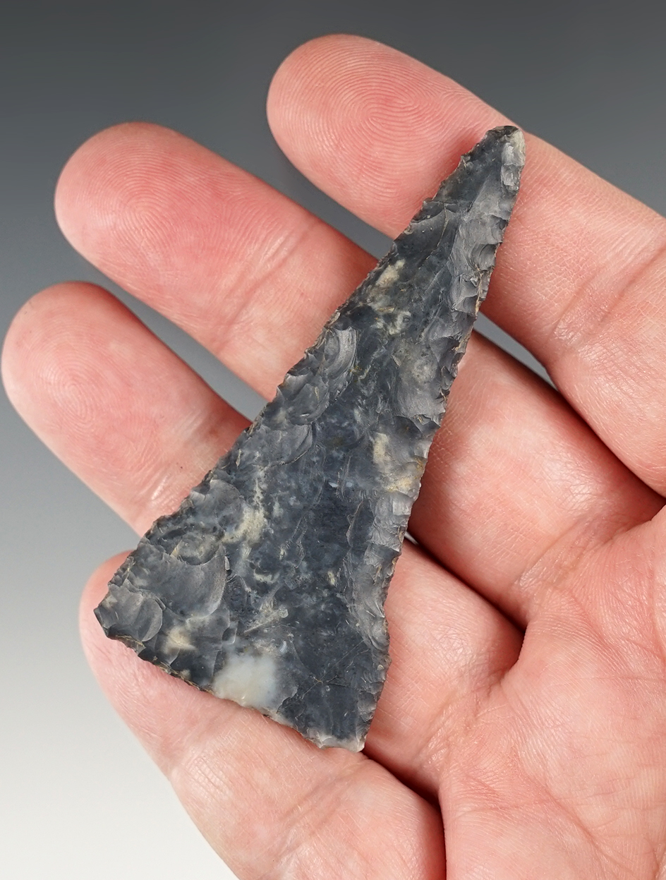 2 7/8" Fort Ancient Knife made from Flint Ridge Flint. Found in Crawford Co., Ohio. Bennett COA.