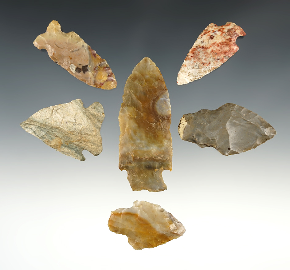 Set of 6 nice Ohio points. Ex. Ron Sauer. The largest is 2 3/4".