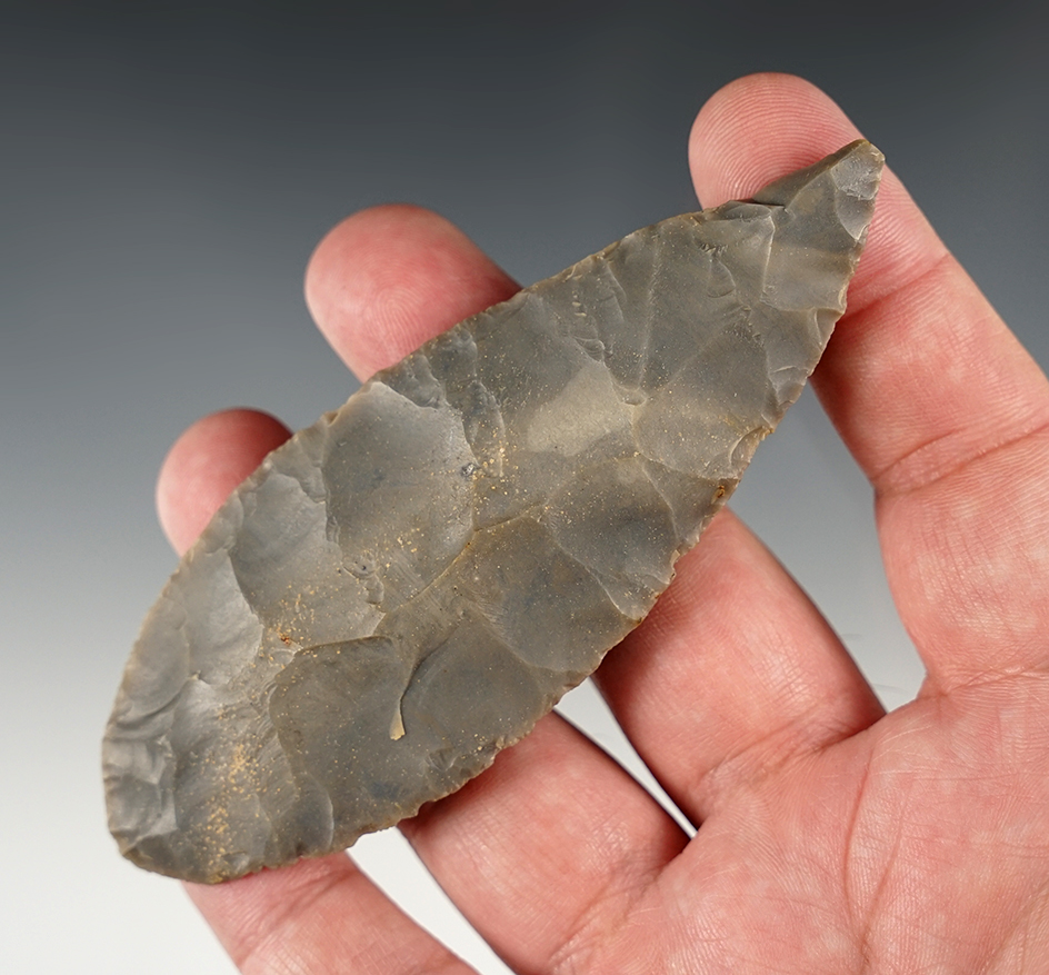 4 5/16" Leaf-Shaped Blade made from Hornstone. Found in Todd Co., Kentucky.