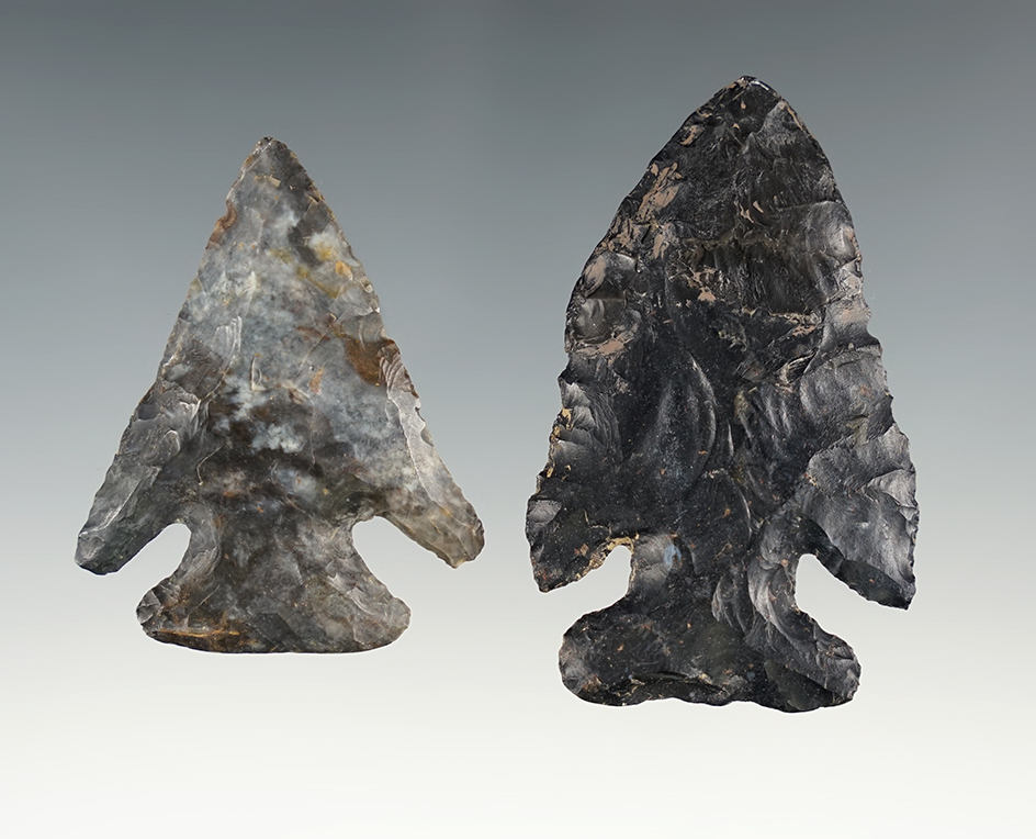 Pair of Ohio Thebes points. One has a restored tip and the other has a restored ear.