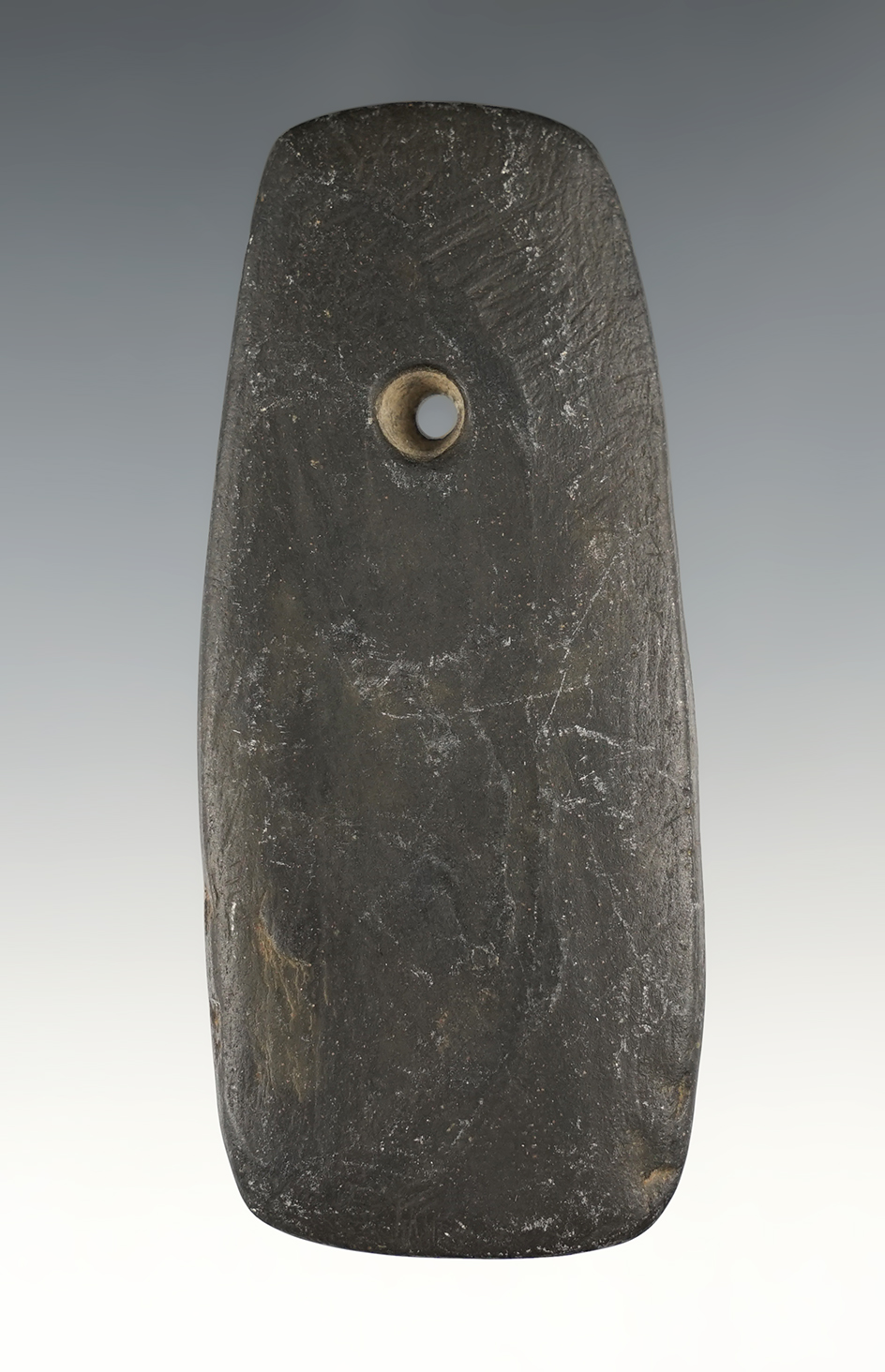 3 5/8" Hopewell Trapezoidal Pendant found in Hardin Co., Ohio. Pictured. Ex. Meuser, Waibel.