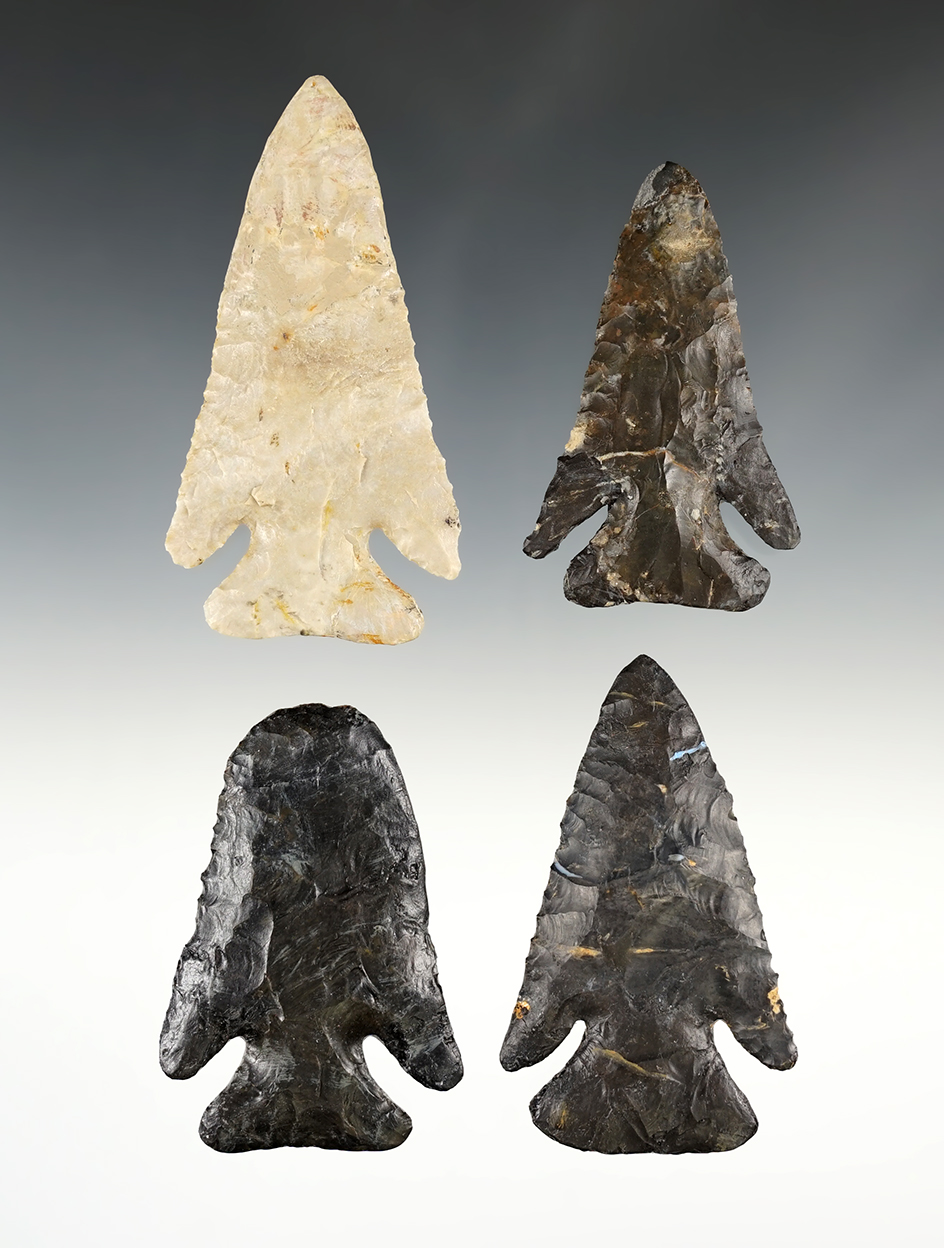 Set of 4 Ohio Thebes points. All have restoration in several areas. The largest is 3 5/8".