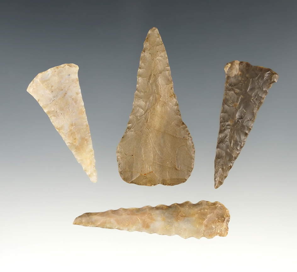 Set of 4 nice Kentucky Triangle points. The largest is 2 1/8".