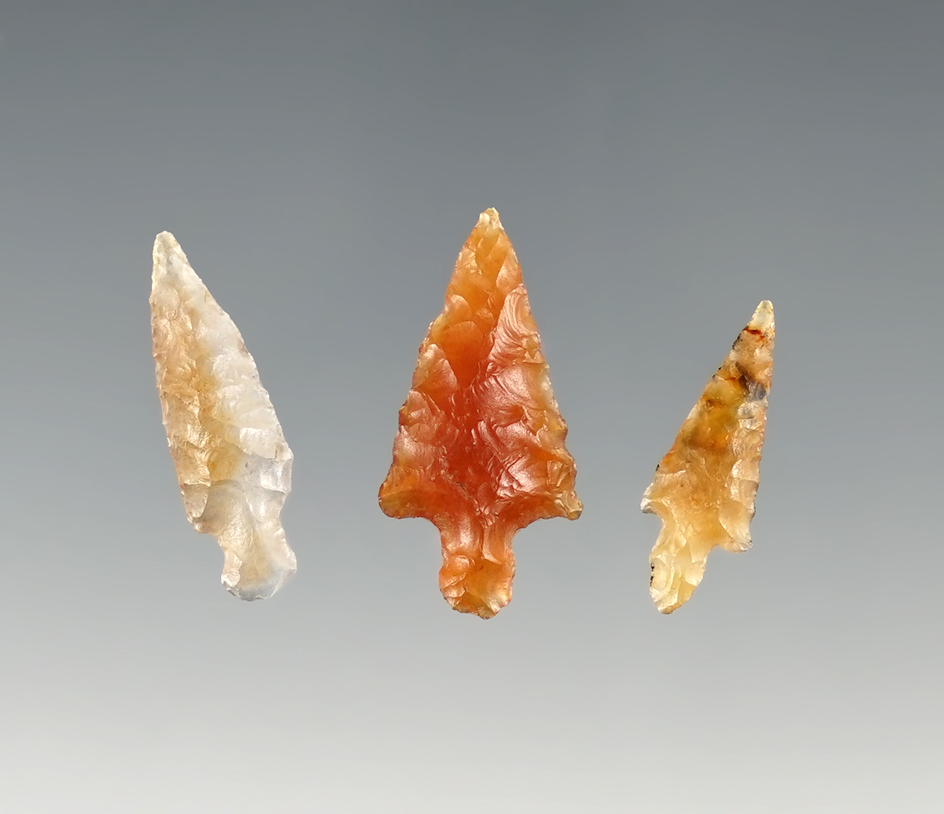 Set of 3 colorful Columbia River Gem Points in great condition. The largest is 7/8".