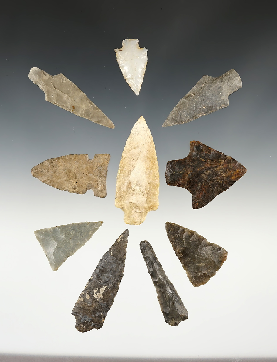 Set of 10 Midwest points in good condition. The largest is 2 11/16".