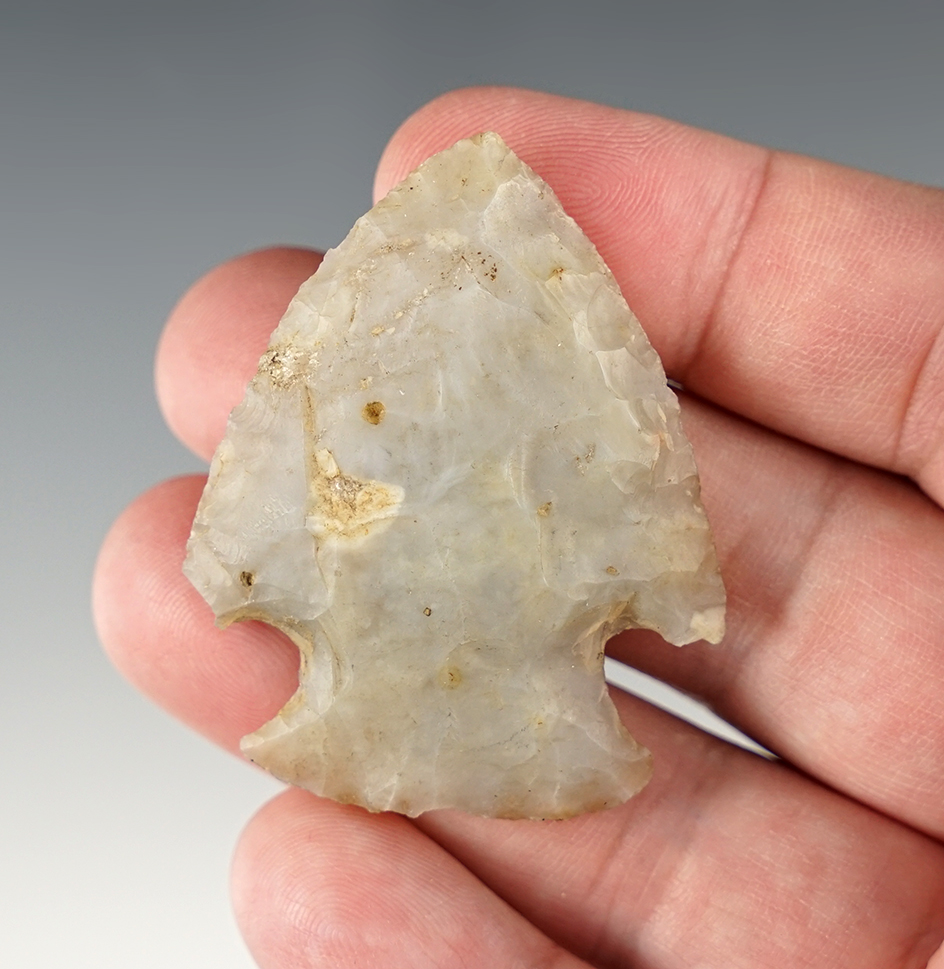 2" Ohio Hopewell made from patinated Flint Ridge Chalcedony.