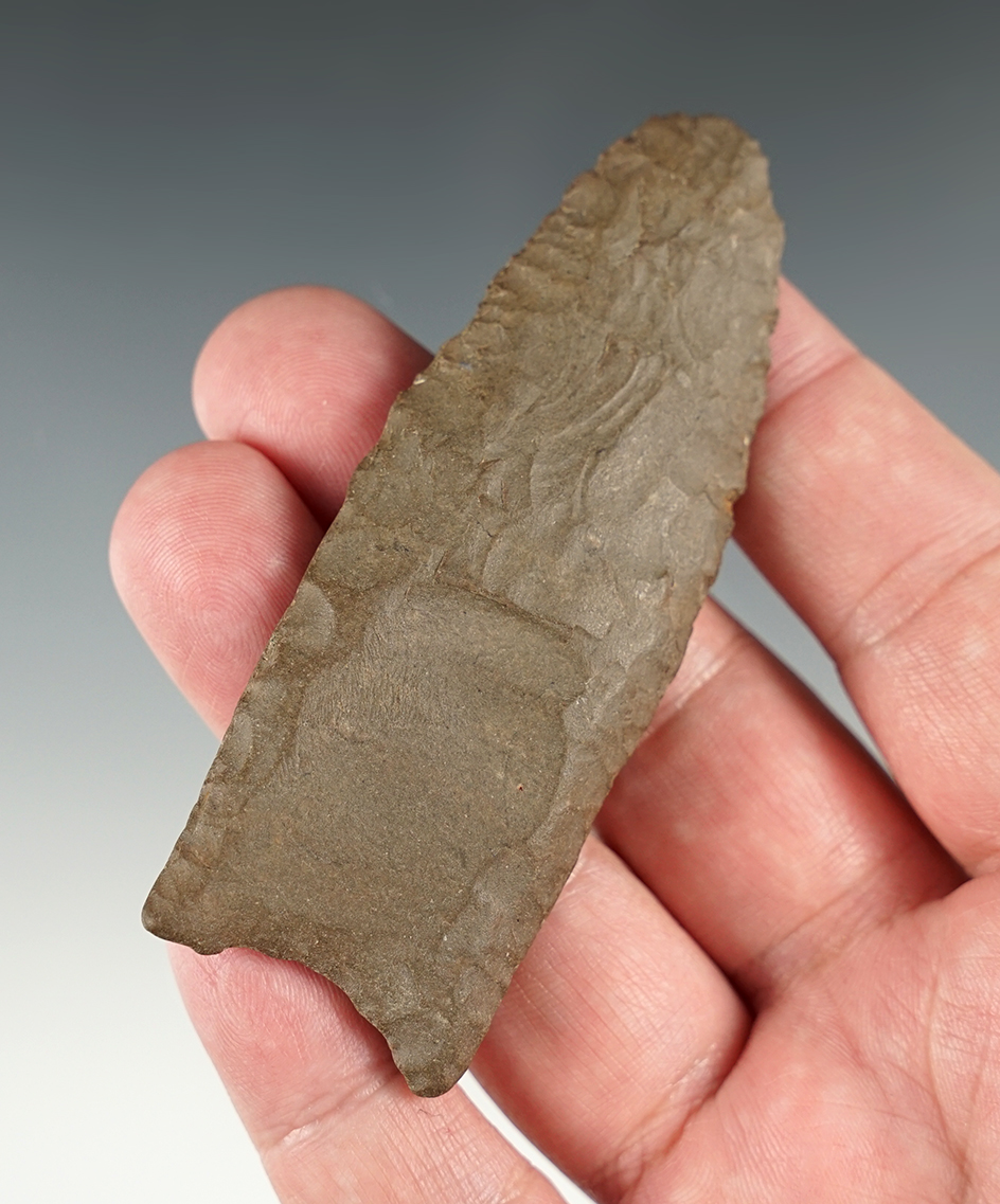 3 7/16" Fluted Paleo Clovis found in Grayson Co., Kentucky. Ex. Jack Litchfield collection. COA's.