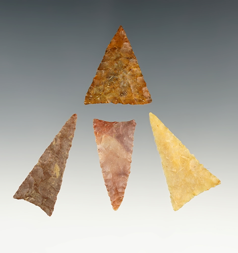 Set of 4 exceptional Triangle points found in Kentucky and Tennessee. The largest is 1 7/16".