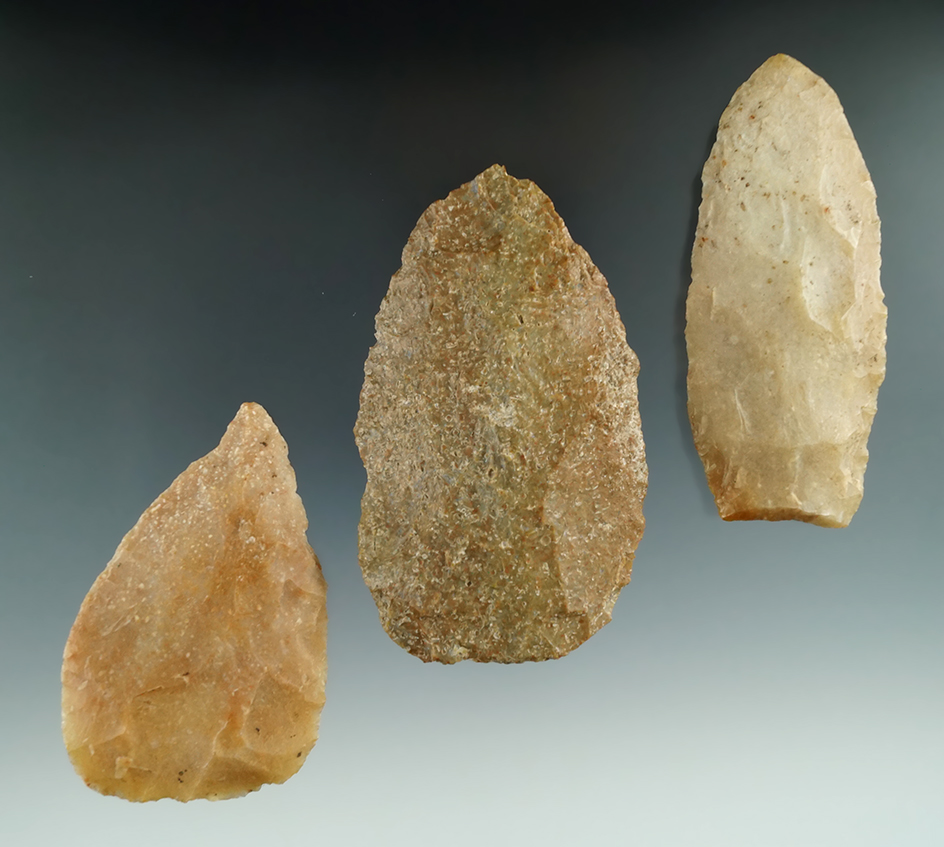 Set of three Flint Blades found in Illinois, largest is 3 5/8".