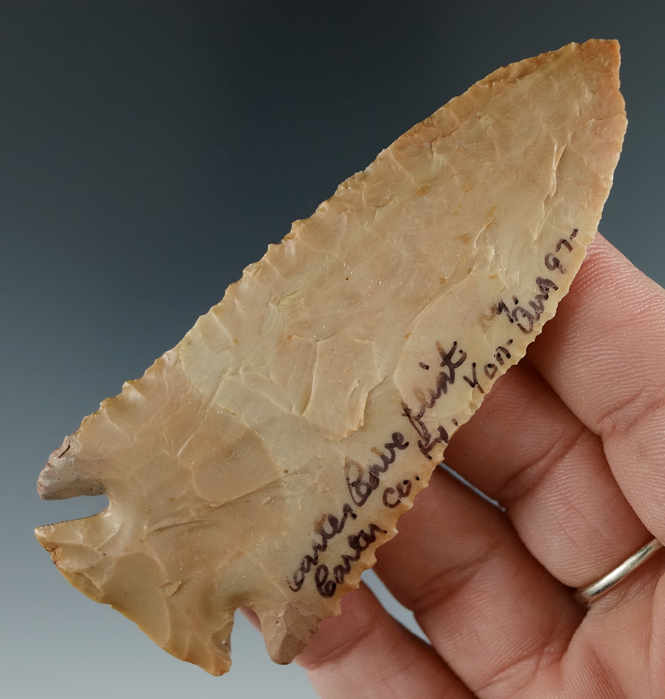 3 5/8" Carter Cave Flint Dovetail with restoration to the basal ears found in Carter Co.,  Kentucky.