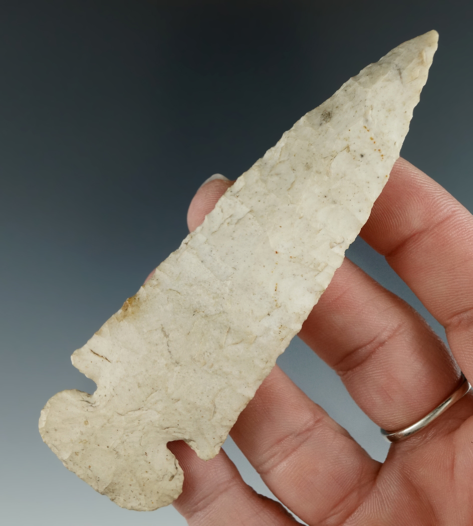 4" nicely beveled Dovetail found in Calhoun Co.,  Illinois. Ex. Don Edwards.