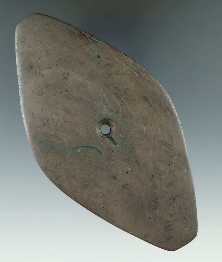 4 15/16" Hopewell Elliptical Pendant made from Banded/Mottled Slate, found in Licking Co., OH