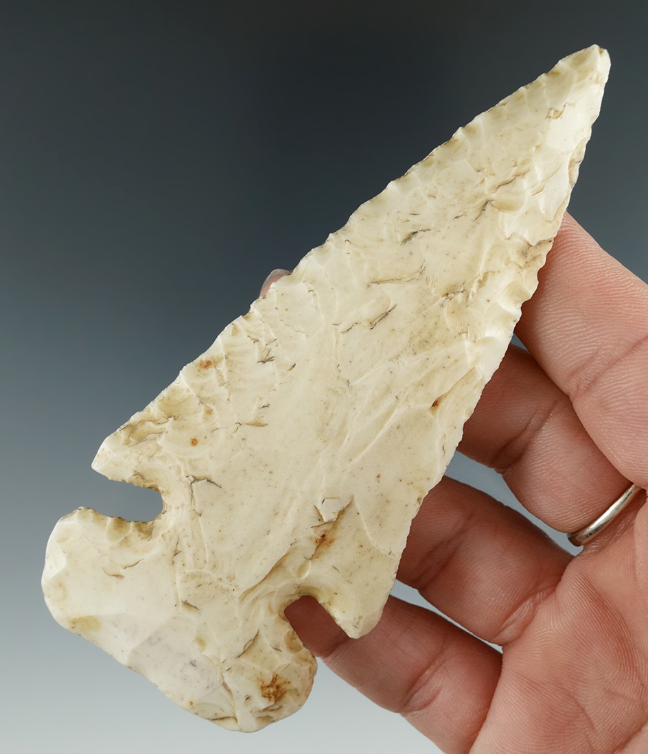 4 3/16" Thebes made from Burlington Chert, found in Lawrence Co., Illinois. Comes with a COA.