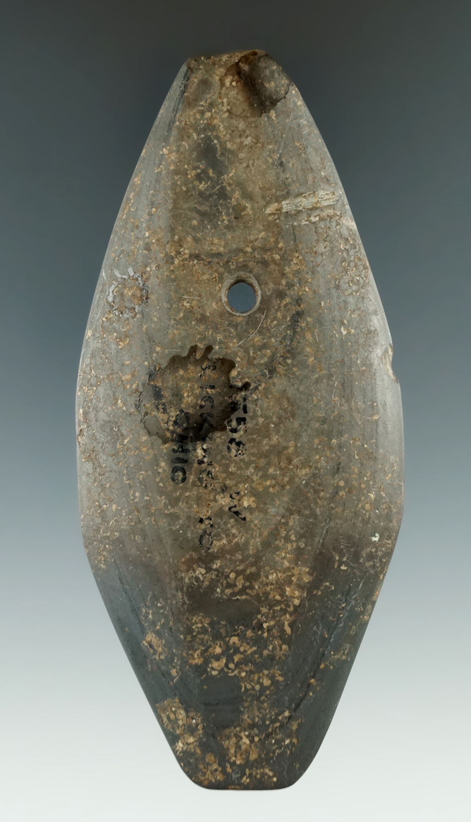 4 3/8" Hopewell Coffin Pendant found in Licking Co., Ohio. Ex. Wehrle Bennett COA.