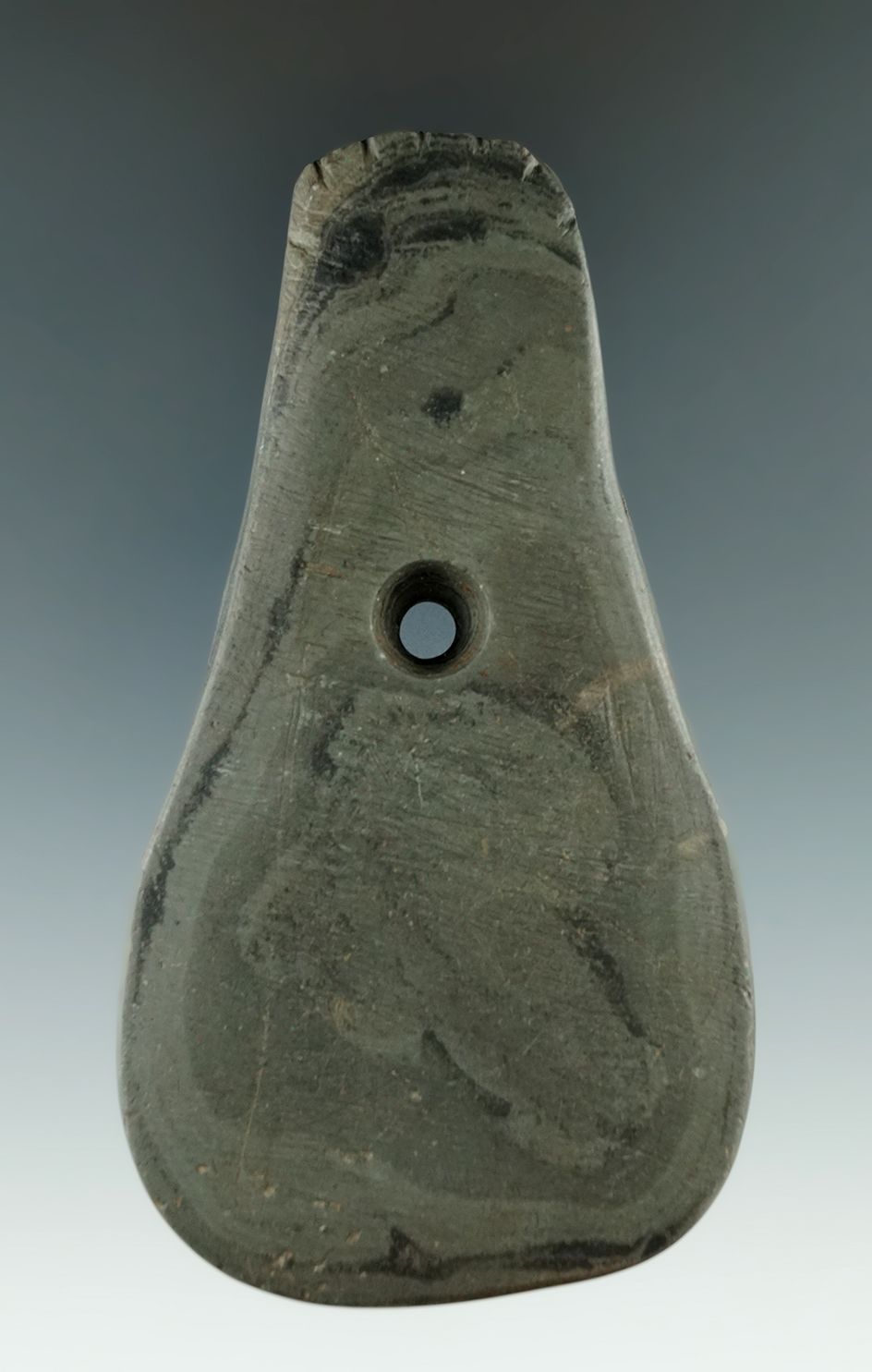 4 1/16" Adena Tear Drop Pendant with talliesfound in or near Westerville, Franklin Co., Ohio.