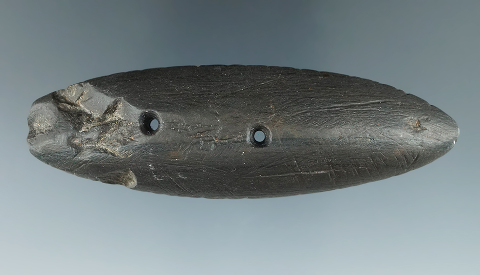 3 5/8" extremely rare Black Slate Ceremonial Hopewell Humped Gorget.  Delaware Co., Ohio.