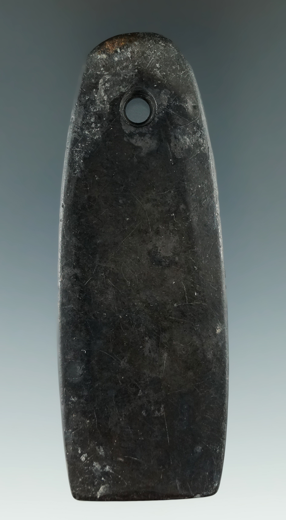 3 5/8" Hopewell Trapezoidal Pendant made from Mottled Slate. Ex. Rev. John, Mike Kiel