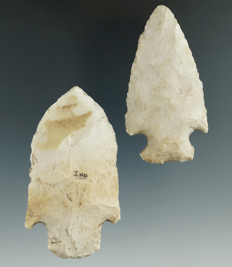 Pair of flint Stemmed Knives found in Illinois and Indiana, largest is 3".