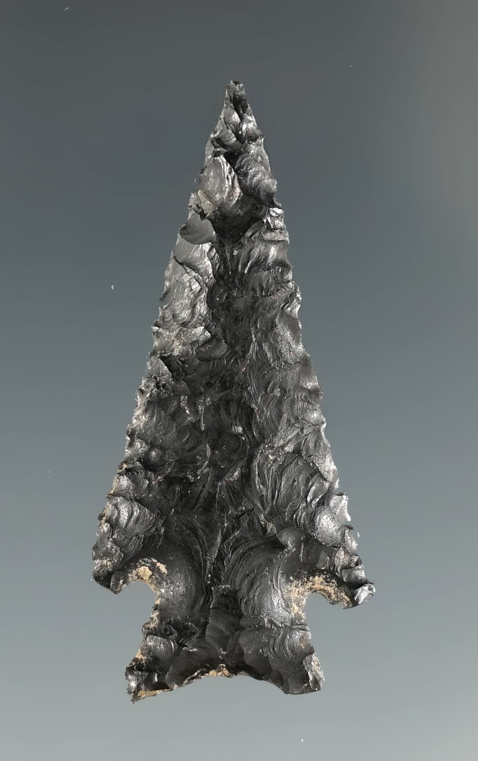 Beautifully flaked 1 5/8" obsidian Snake River Dart point found in Warner Valley, Oregon